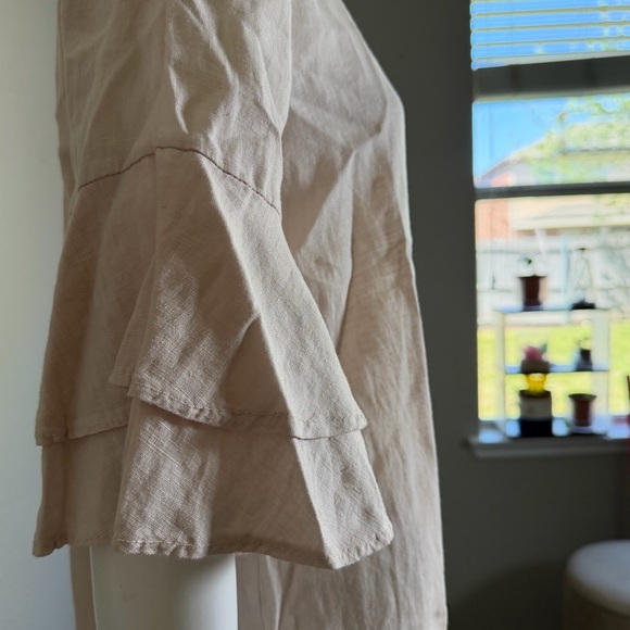 Francesca Bettini 100% Linen Shift Dress Blush Ruffle Sleeve Italy M - Picture 8 of 10